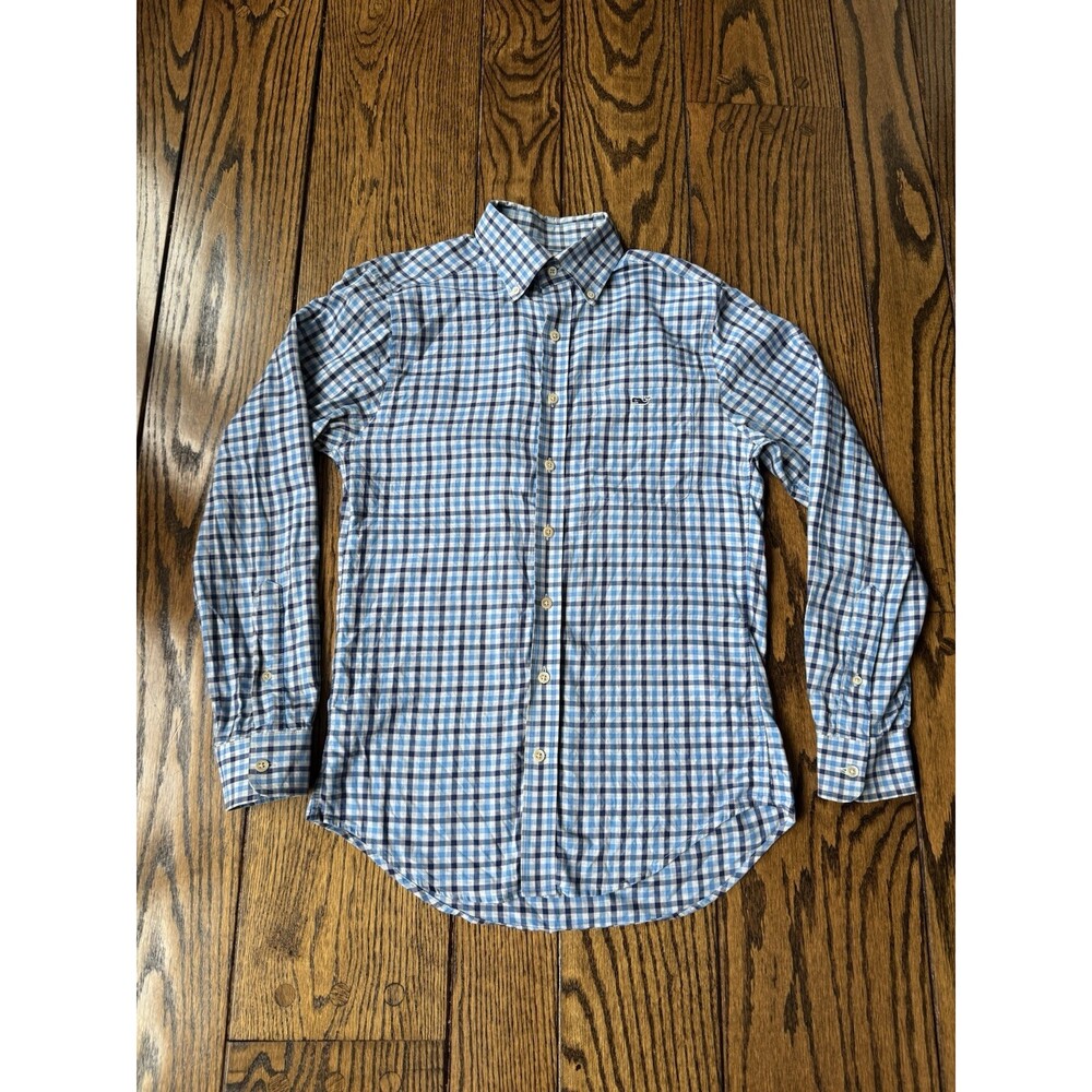 Vinyard Vines Men's Long Sleeve Blue Plaid Shirt, Size XS